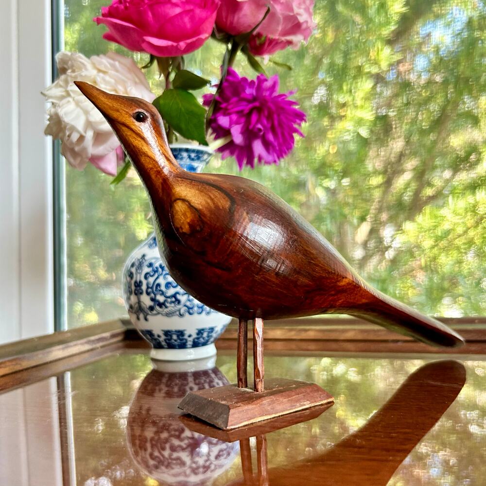 Vintage Mid Century Modern Carved Wooden Bird Sculpture MCM 11" Long